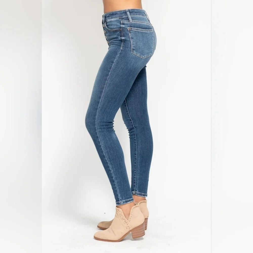 Judy Blue High Rise Medium Wash Button Fly Skinny Jeans Stretch Various NEW